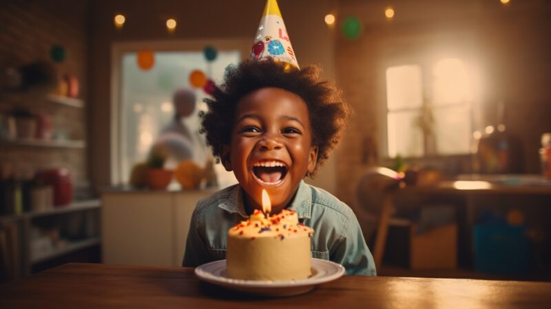 Happy kid blowing birthday cake candles, best christian birthday messages
